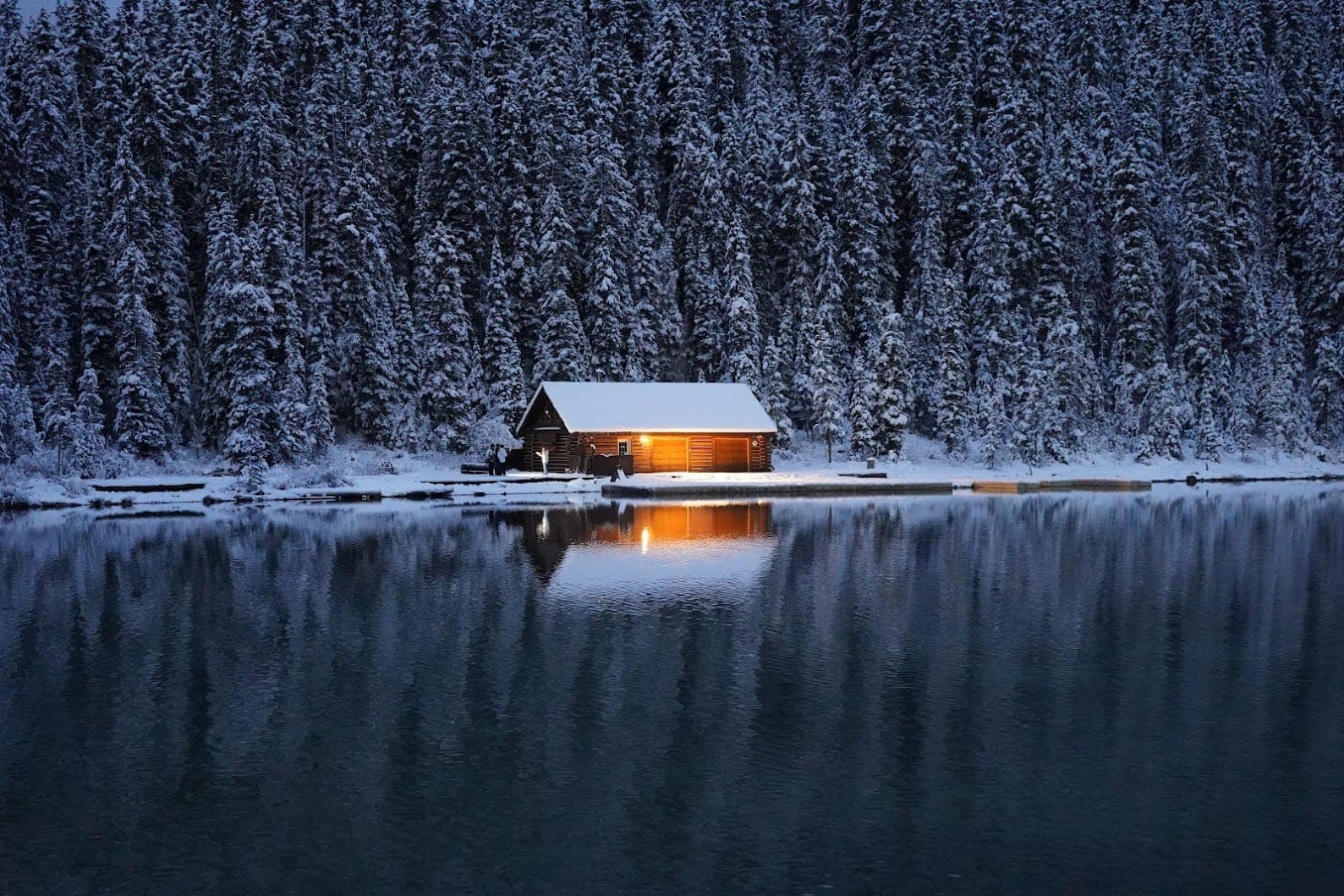 Cabin at night, Lake Louise