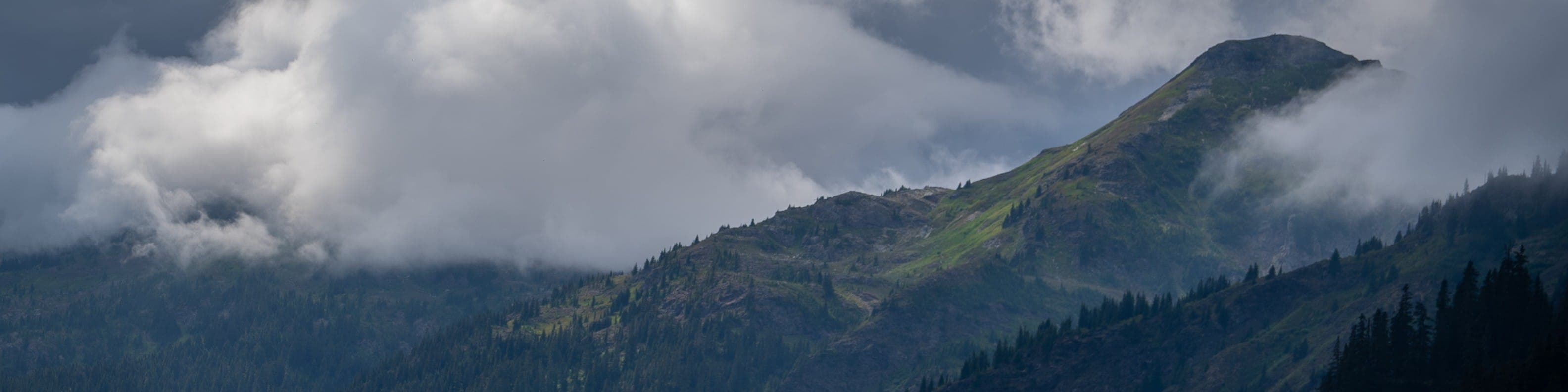 Twin Lakes below a forested ridge, North Cascades